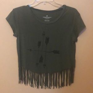 Army green american eagle fringe top